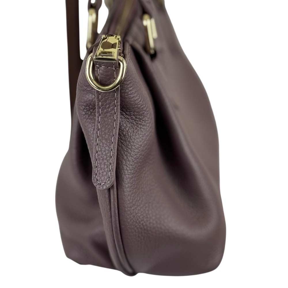 Mauve Purple Pebbled Leather Satchel Handbag Chic Classic Minimalist - Picture 6 of 16